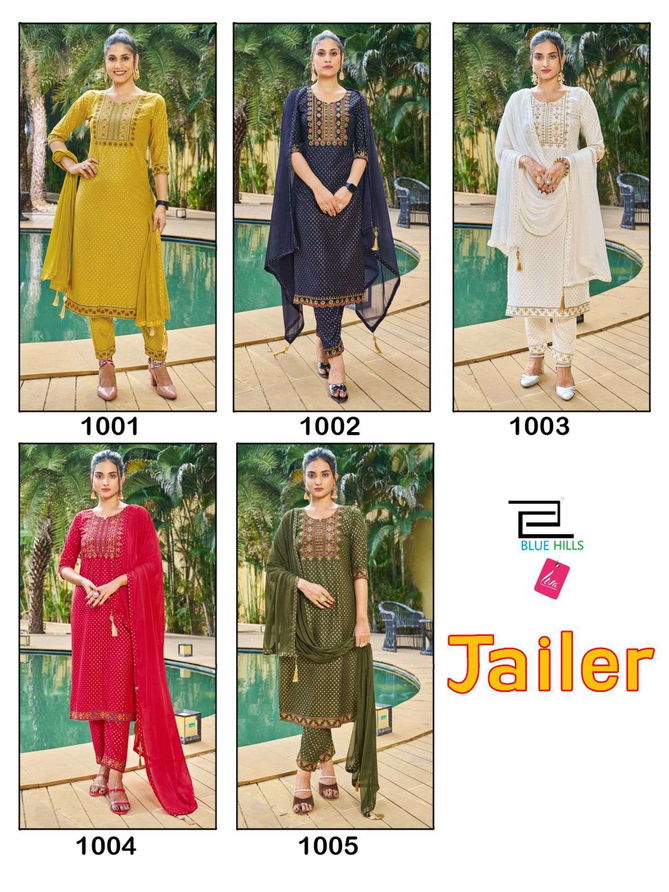 Blue Hills Jailer Foil Printed Readymade Suits Catalog
